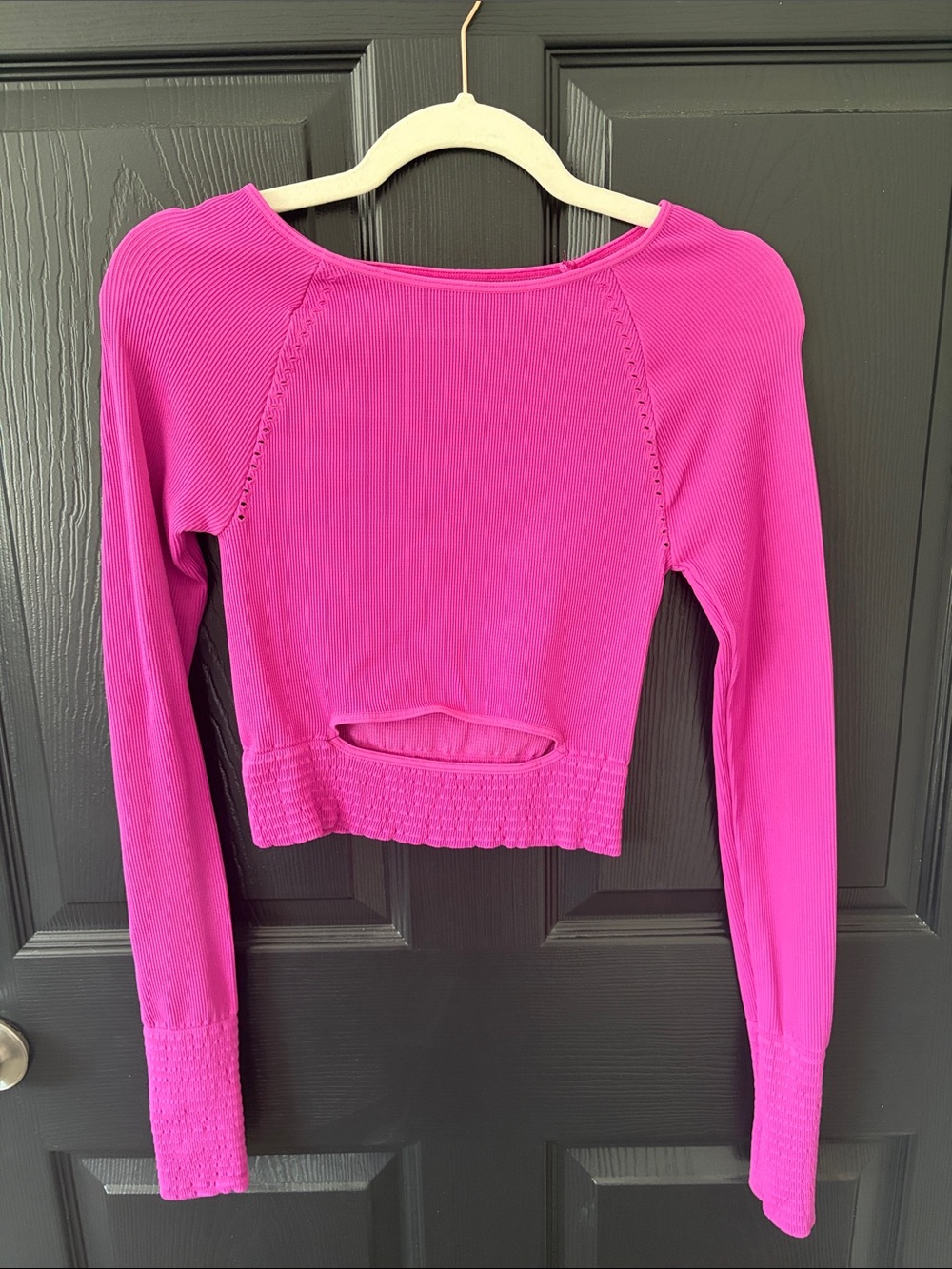 FP Movement by Free People Fuchsia Ribbed Long-Sleeve Cropped Top